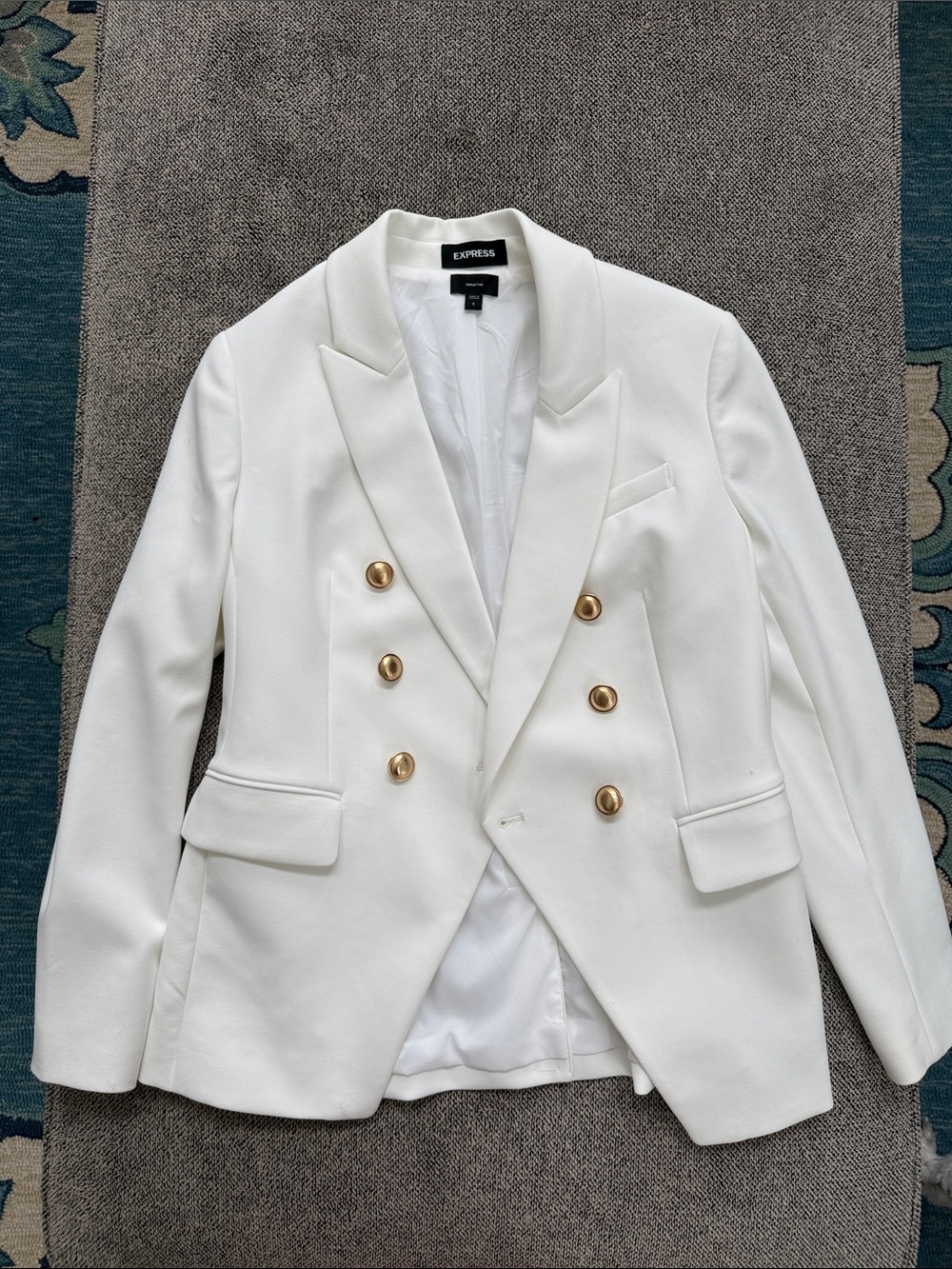 Express White Double-Breasted Blazer with Gold Buttons